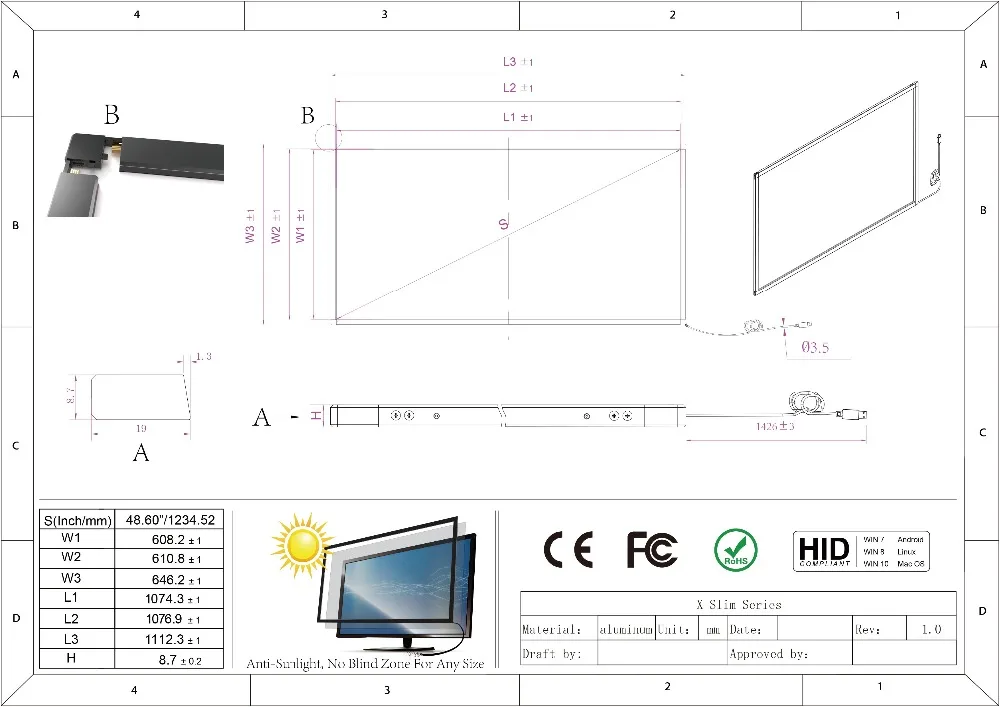 48," ИК сенсорный экран рамка 10 сенсорных точек с высоким разрешением ...