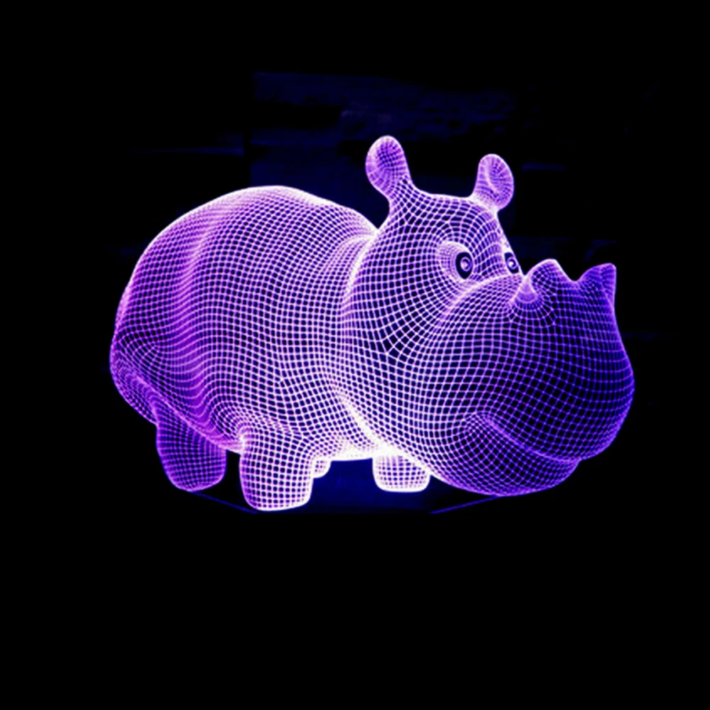 3D красочный маленький rhino свет светодиодный сенсорный 3 D ночные светильники градиентный визуальный трехмерные лампы Новинка осветительные приборы