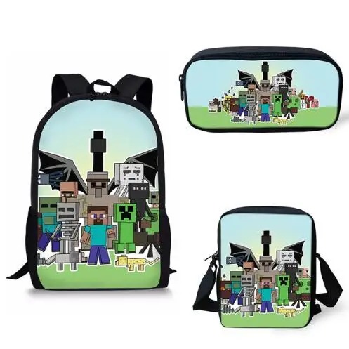 

2019 New arrival 3Pcs Set School Backpack Shoulder bag pencil bag set Minecraft Print School Bag Kids Boy Children Book bag