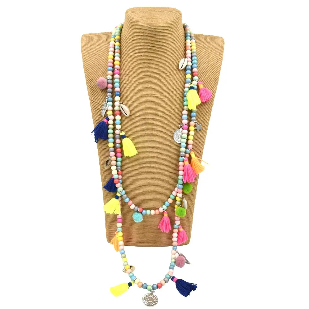 2017 New Bohemia Boho long beaded Necklaces colorful tassel pendants layered long necklace Multi-Layer statement Necklaces
