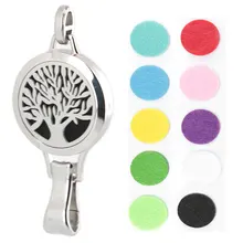 5 unids 30mm Llanura Family Tree of Life Aromaterapia Aceite Esencial Difusor de Perfume de Acero Inoxidable quirúrgico Cordón collar de Medallón