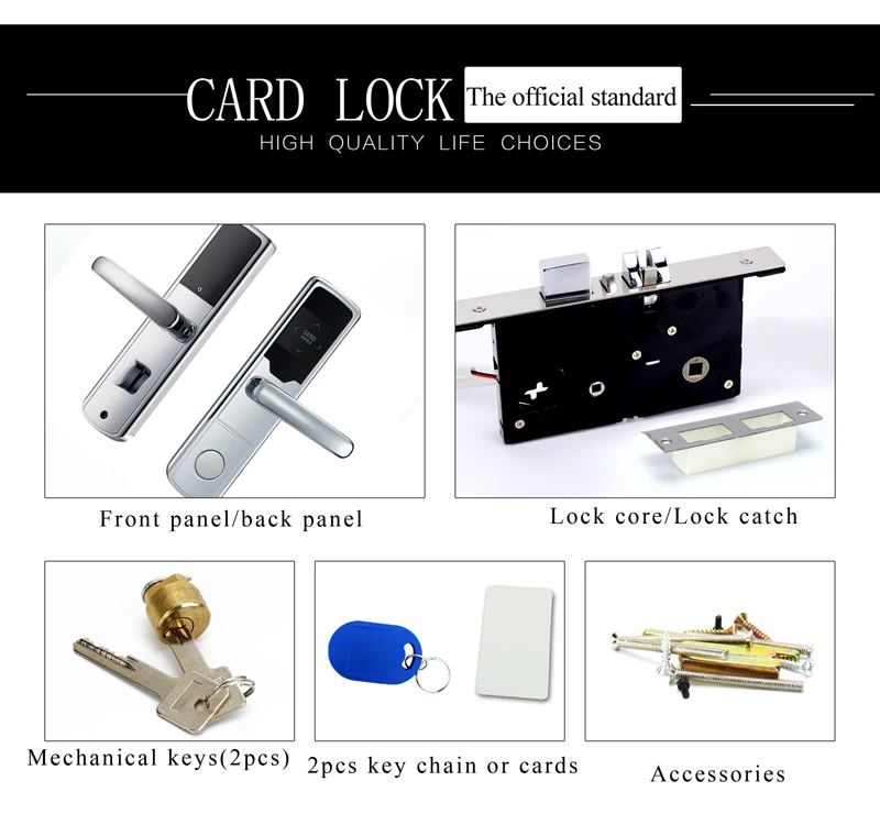 New Design Silver Electronic Door Lock Keyless RFID Smart Card Door Lock For Hotel Home Office ZAG1008 