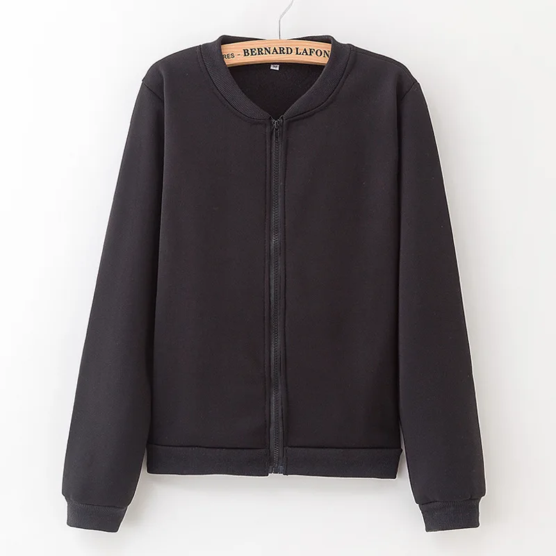 

Autumn Spring Solid Fashion hoodie sweatshirt Bomber Jacket 2019 Streetwear Round Neck Women Coats