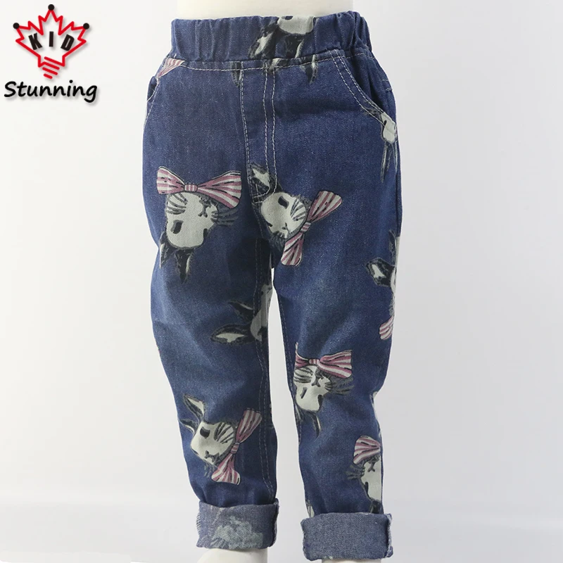 

3-7T Kids Jeans Rabbit Pattern Cute Girls Jeans Casual Stragiht Children Pants 2017 Cotton Trousers for Girls