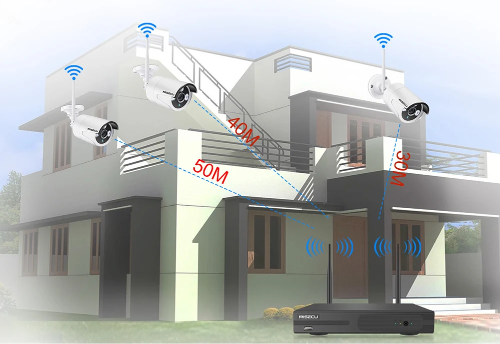 MISECU Беспроводная система видеонаблюдения 4CH NVR 1080P Аудио запись 2MP Водонепроницаемая наружная ИК ночного видения wifi система видеонаблюдения