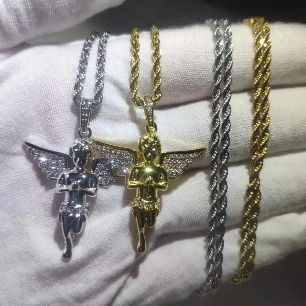 CS-DB Pendants 3D Little Angel Silver Necklaces 