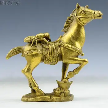 

Chinese antique handmade brass statue horse & Fly YUANBAO ingot