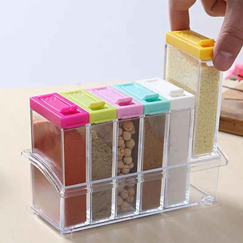 

6pcs/Set Kitchen Spice Storage Bottle Jars Transparent PP Salt Pepper Cumin Powder Seasoning Box Tools Small Spice Jars