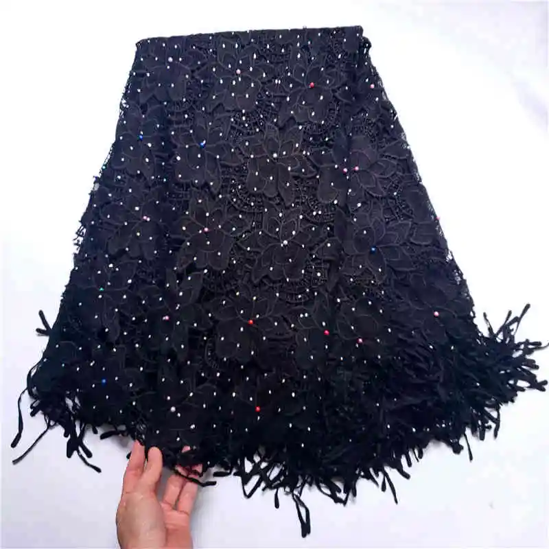

Factory sales in 2019 African Cord Lace fabric fashion with stones and Beaded for Party Dresses NX315x 5yards/pieces black