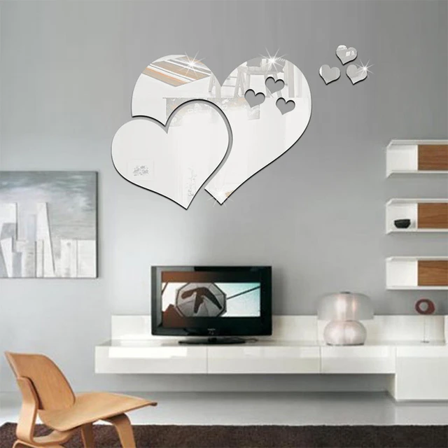 Pegatinas de espejo de corazón de amor 3D, calcomanía de espejo de  corazones de amor, arte de pared moderno para el hogar, 10 Uds - AliExpress