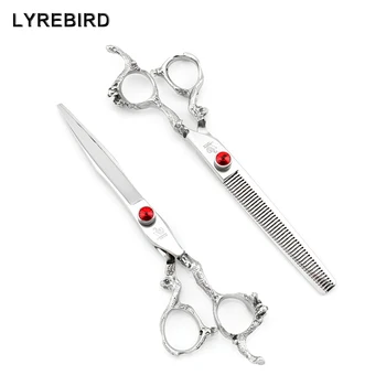 

Hair Scissors 7 INCH Silvery Pet Dog Grooming Scissors with Scissors Bag Big Red Stone Dragon Handle Lyrebird HIGH CLASS NEW