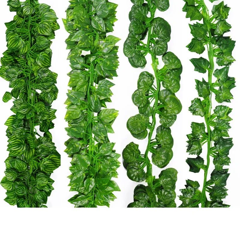 Hoja artificial de 2 metros de largo, hojas verdes artificiales