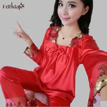 Женская шелковая пижама весна лето осень женский кружевной атлас с вышивкой пижамы удобные пижамы mujer