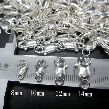 

8/10/12/14m Genuine Real 925Silver Lobster Clasps For Necklace Bracelet Connector Components Bulk Jewelry Findings 5pieces Y0135