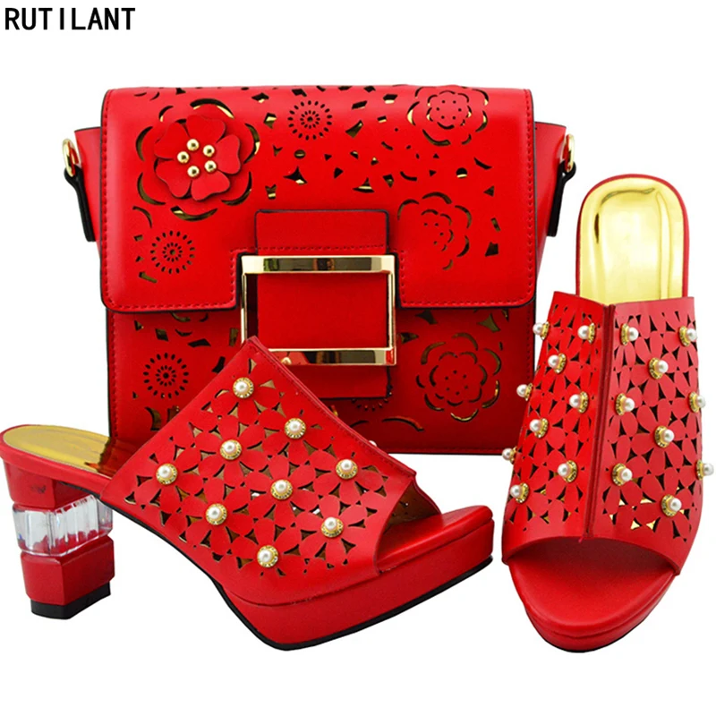 

Latest Design Italian Shoes with Matching Bags Set Decorated with Rhinestone Shoe and Bag Set for Party In Women Wedding Shoes