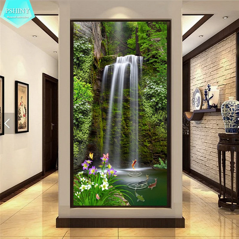 PSHINY 5D DIY алмазная живопись природа водопад пейзаж картины с полным дисплеем квадратные Стразы Алмазная вышивка распродажа