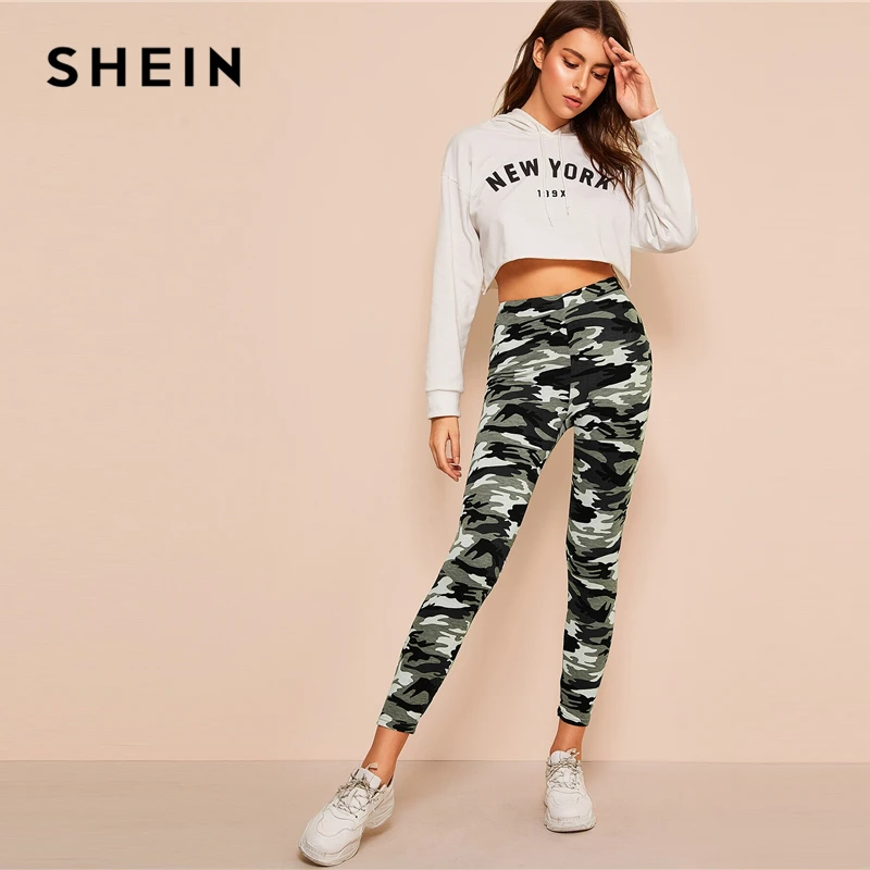 SHEIN, камуфляжные леггинсы с принтом, женские леггинсы,, повседневный стиль, весна, лето, Осень, эластичные леггинсы для фитнеса