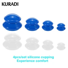 4 шт Силиконовые вакуумные банки поглотитель влаги антицеллюлитные Семейные массажные банки для терапии тела Набор чашек 4 размера