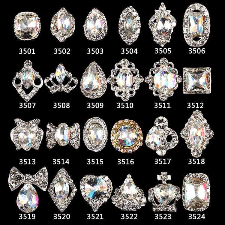 

50Pcs/Lot 3D Nail Art Charms Rainbow Crystal AB Alloy Diamond DIY Sliver Base Nail Rhinestone Glitter 5*13mm Nail Art Decoration