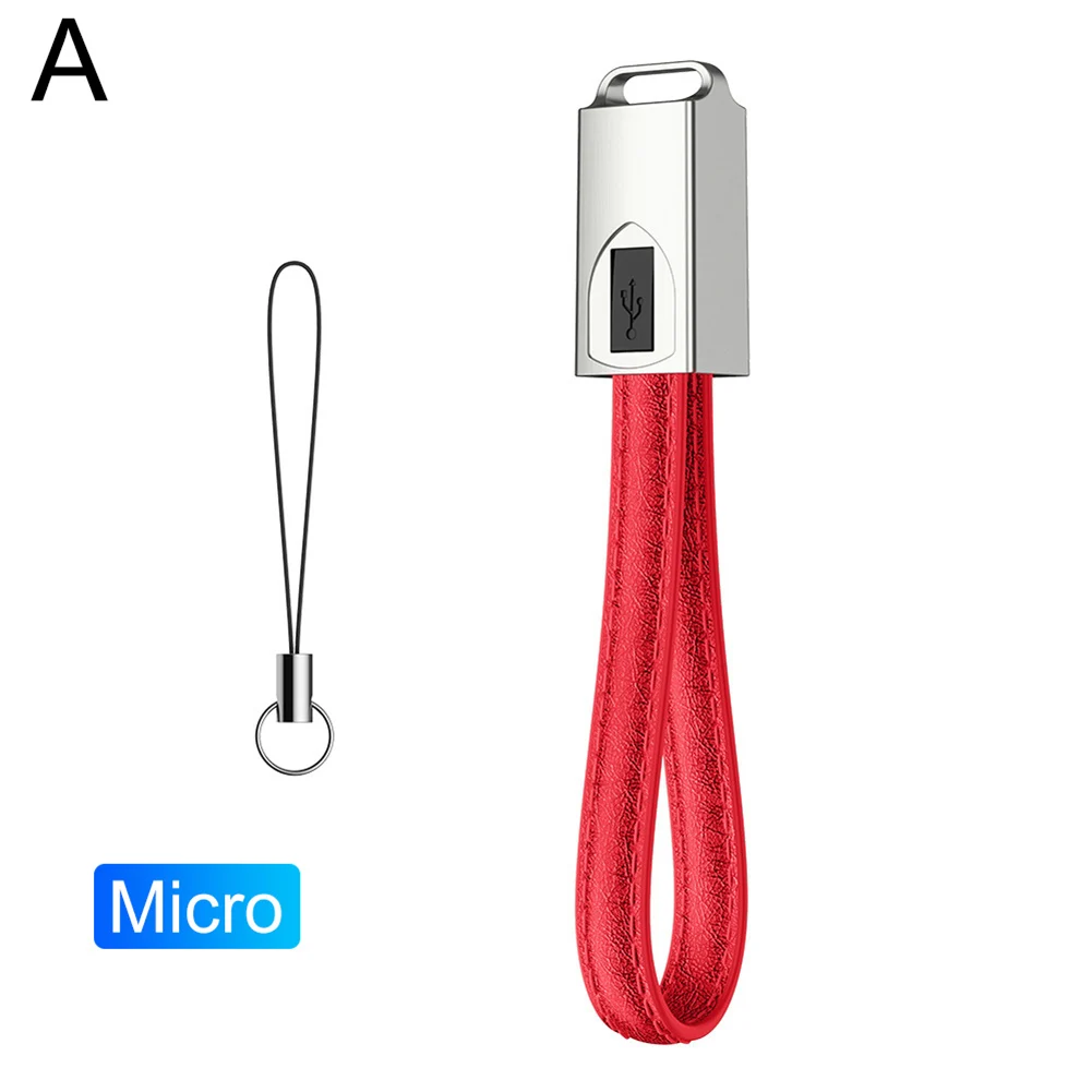 Искусственная кожа Micro usb type C кабель для зарядки данных брелок для Android iPhone - Цвет: Red A