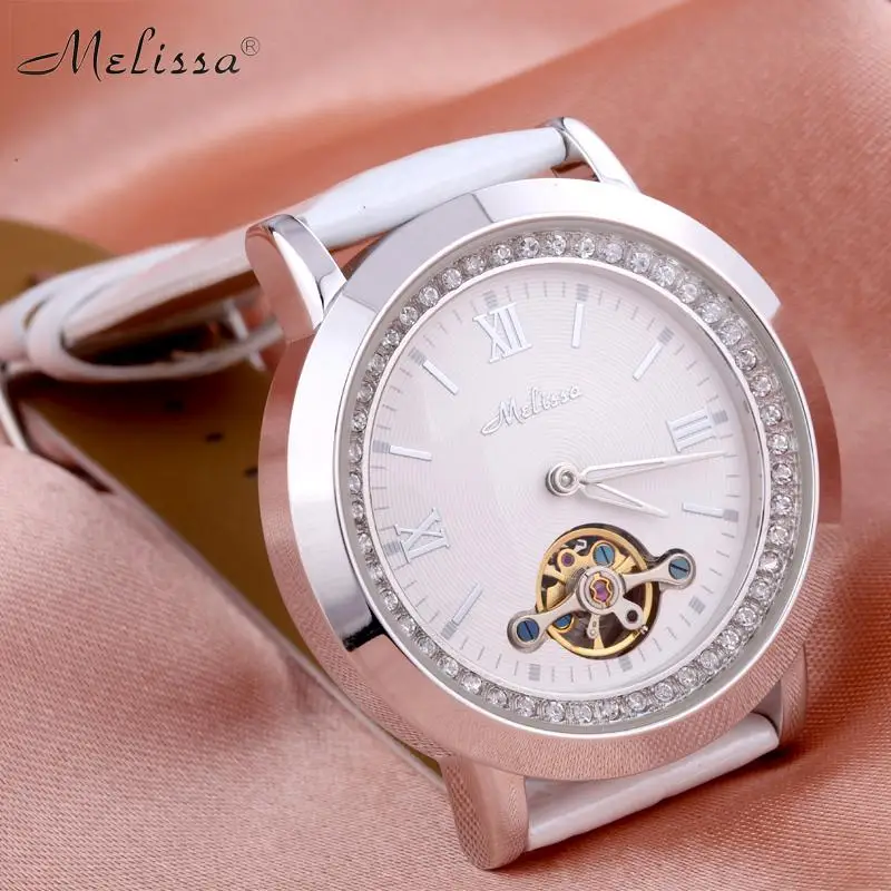 

MELISSA Women Tourbillon Automatic Watches Neutral Designer Mechanical Self Wind Wrist watch Leather Roman Relogio Montre femme