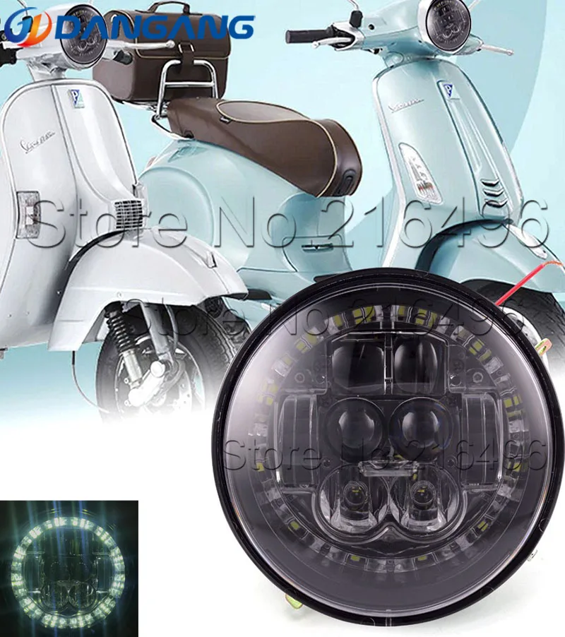 

LED Headlight Replacement with High Low Beam and Halo Ring For Vespa Primavera 150