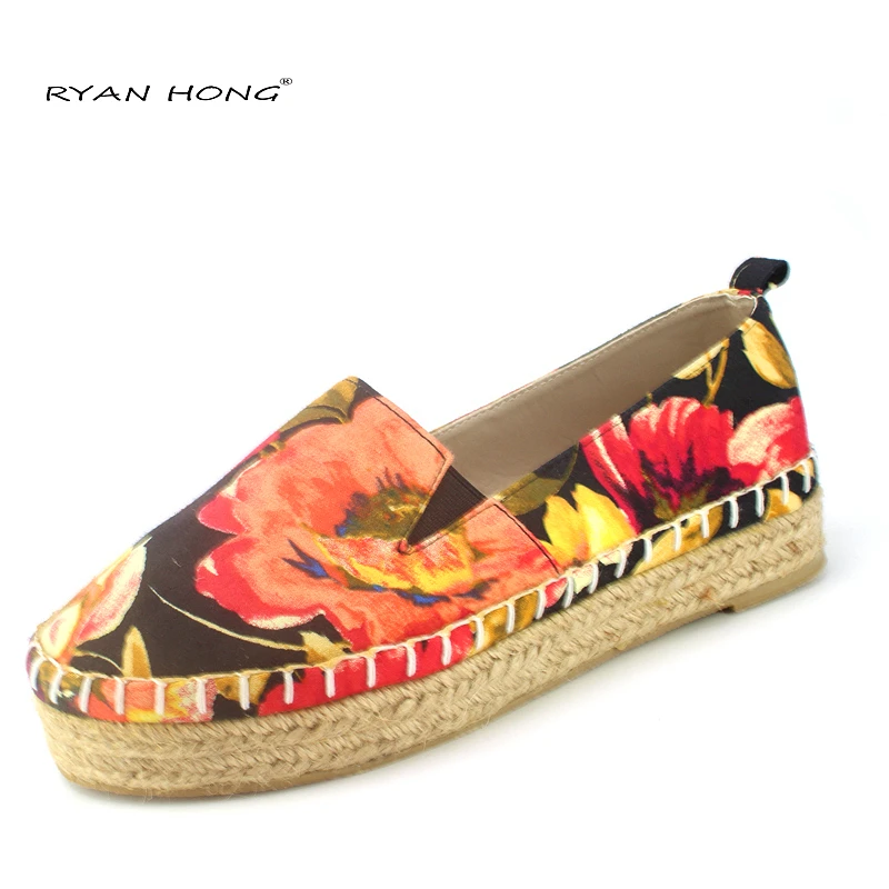 Plataforma de las mujeres PISOS alpargatas Lienzo zapatos planos alpargatas de yute suede shoes casual floral