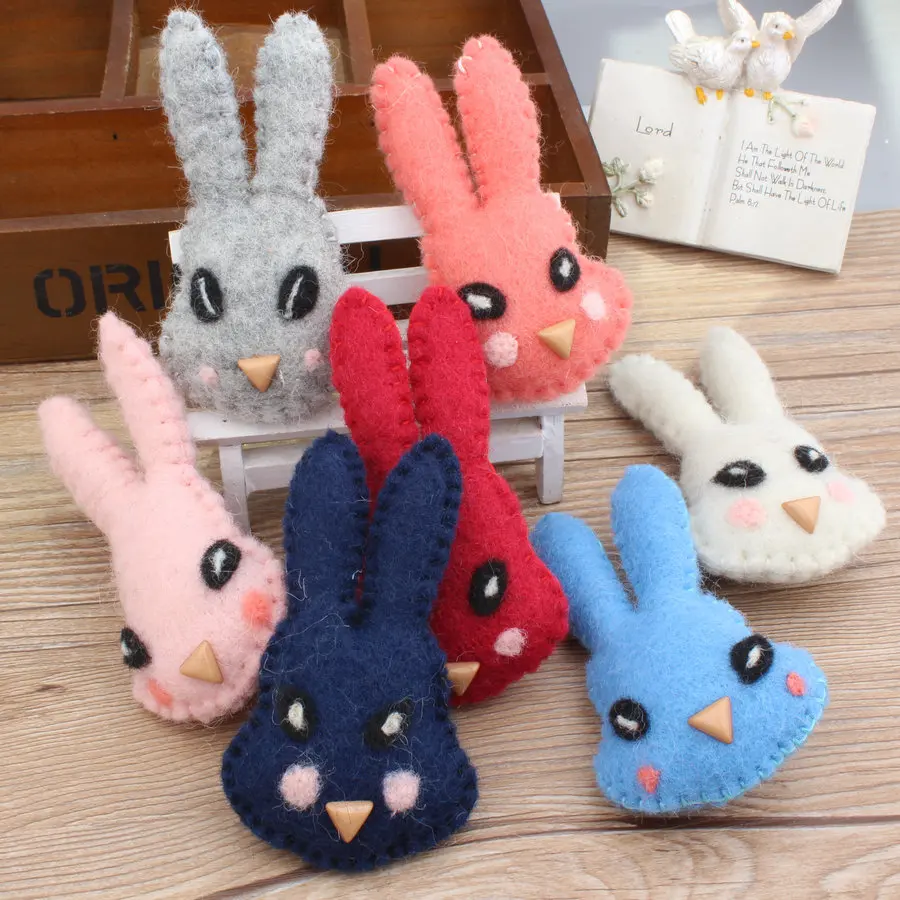 Wholesale 10pcs/lot Colorful Animals 3D Cartoon Rabbits Head Shape Handmade Wool Felts Bolls Diy Jewelry Garment/hair Accessory | Детская