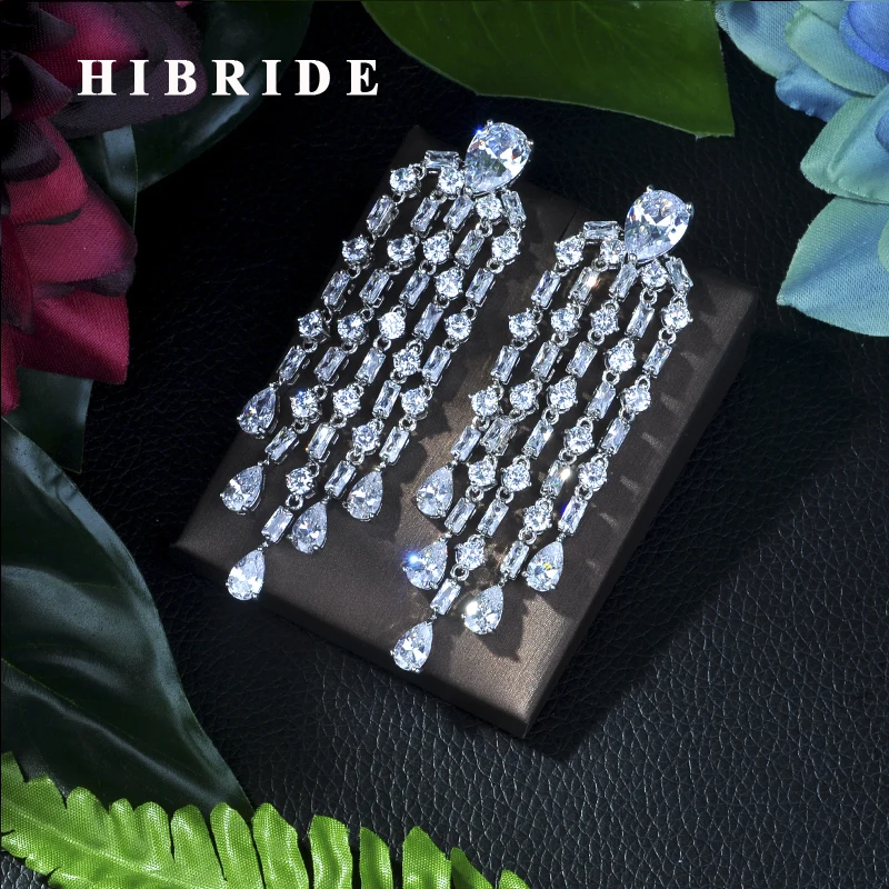 HIBRIDE модные красные зеленые синие белые циркониевые серьги с кисточками женские