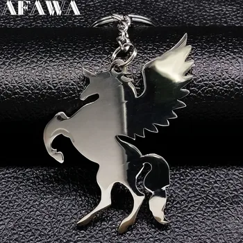 

2020 New Fashion Stainless Steel Unicorn Keychain for Men Big Silver Color Key Holder Jewelry Gift llaveros hombre K77306B