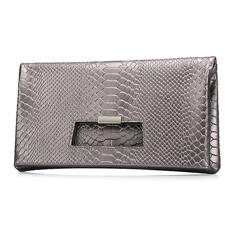 QIANGSHILI Brand Fashion Socialite Serpentine Split Leather Fold Over Envelope Luxury Handbags Women Bags Designer High