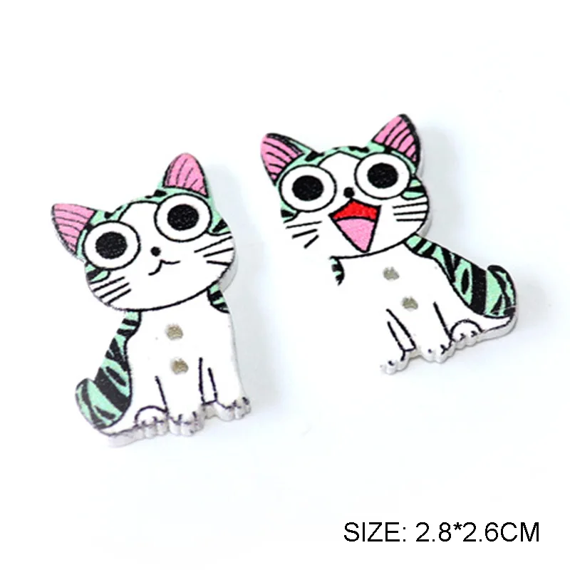 50 PCS Cat Wooden buttons Mixed 2 Hole Natural Print Craft Wood Sewing kitty Button for Scrapbooking Card Making Clothing - Image 4