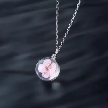 

HRina Bohenmia S925 Sterling Sliver Round Cute Pink Flower Pendant Necklace with Extended Chains For Women Jewelry Wholesale