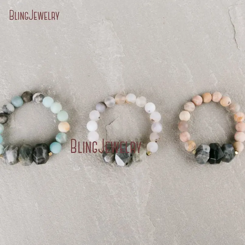 

Matte Amazonite Beads or Sunstone Beads Bracelet with Big Labradorite Nugget Beads BM22586