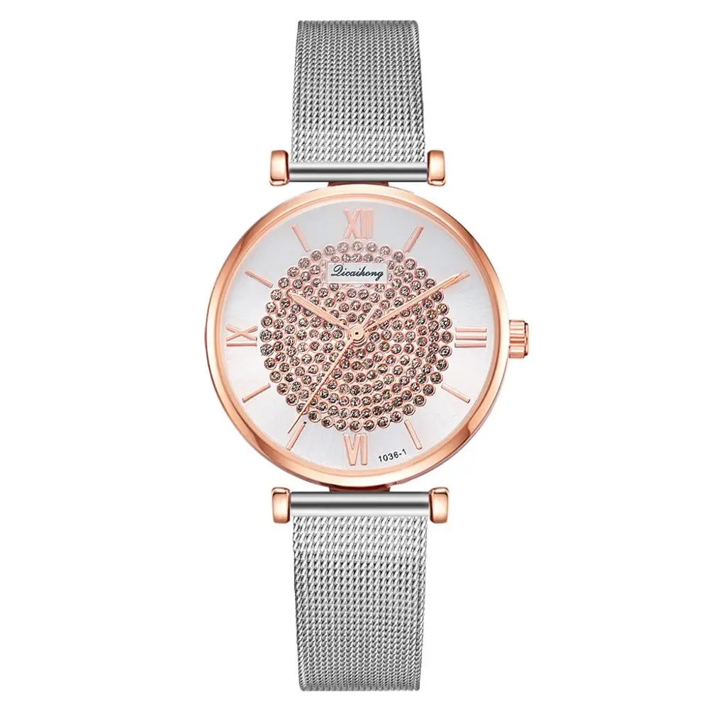 Роскошные для женщин розовый браслет часы платье серебряная сетка Стразы кварцевые часы модные женские наручные часы Relogio Feminino - Цвет: Yellow