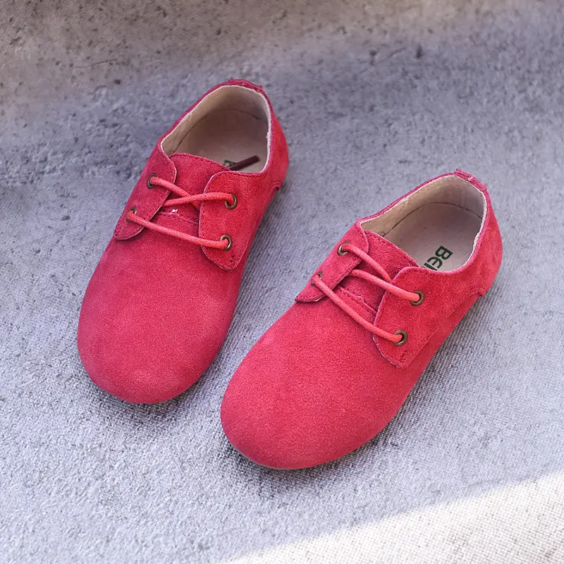 Детская Осенняя обувь кеды коровьей замша мальчиков и девочек шнуровке Оксфорд обувь детская повседневная обувь на шнуровке - Цвет: red