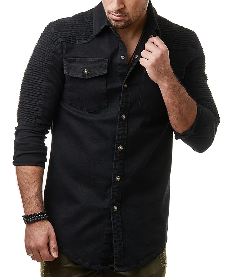 HCXY Осенняя мужская джинсовая рубашка большого размера, мужские джинсовые рубашки с длинным рукавом, потертые джинсовые рубашки с длинным рукавом, декорированные складками