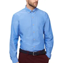 Новое поступление хлопок на заказ demin синий с пуговицами вниз воротник и запонка мужские рубашки с длинным рукавом