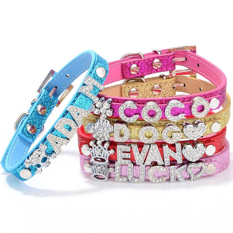 Кожаный ошейник для домашних животных Bling Dog Cat персонализированный чихуахуа