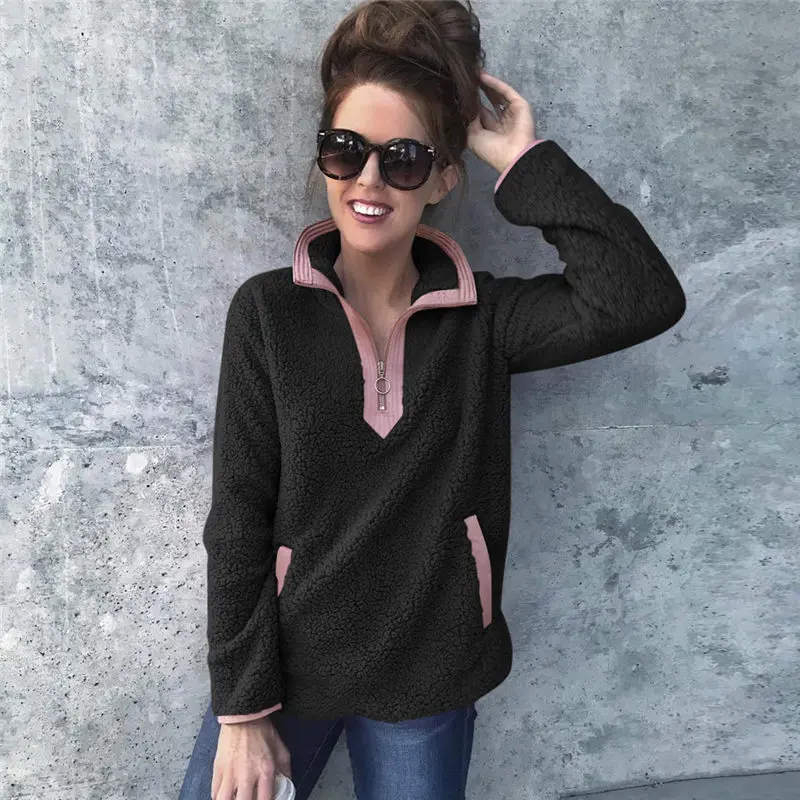 2018 Women Winter Sweater Thin Fleece Zipper Turtleneck Pullover Sherpa Fleece Tops Female Winter Warm Coat Sweaters