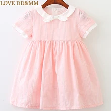 Красивые платья для девочек DD& MM; Новинка года; детское весеннее платье с короткими рукавами и милым бантом и кукольным воротником для девочек