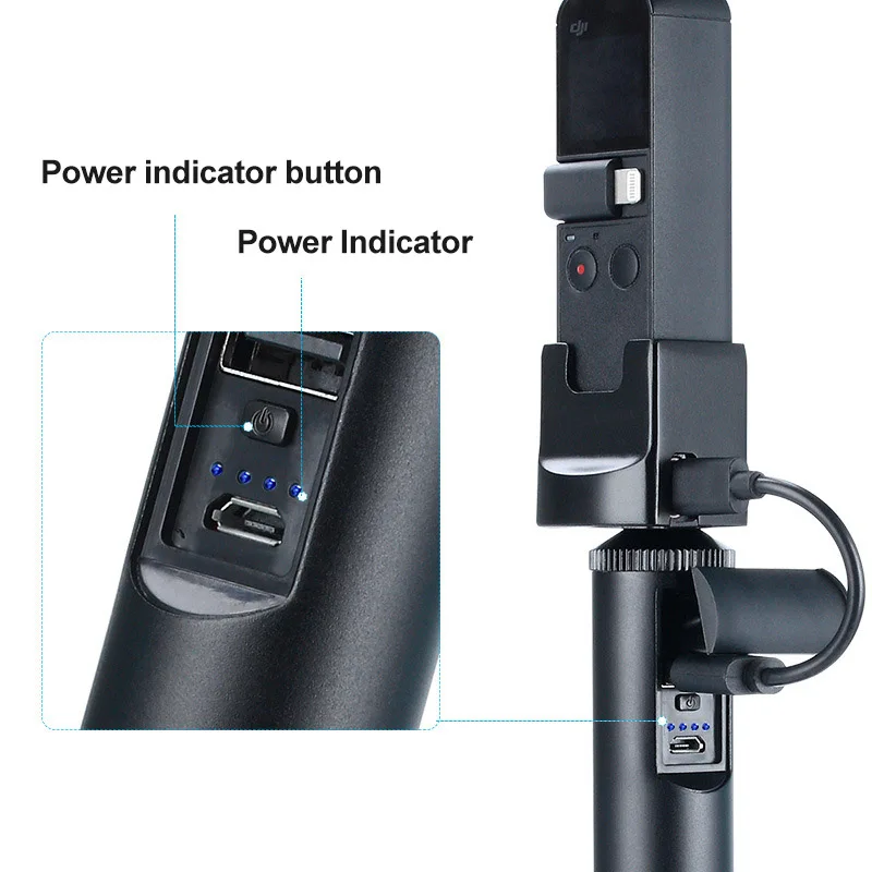 Handheld 5200mAh Battery Power Bank Selfie Stick Monopod for GoPro OSMO Pocket HSJ-19