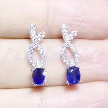 Сапфировые Серьги-капли,, натуральный настоящий синий сапфир, серебро 925 пробы, 0.6ct* 2 шт, драгоценный камень, хорошее ювелирное изделие# J8101501