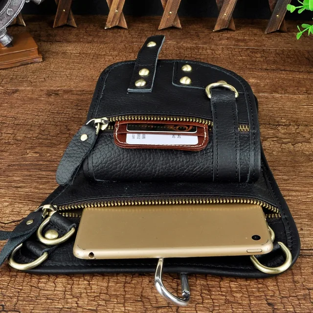 Genuine Leather Multipurpose Men Travel Mochila Crossbody Messenger Bag Hook Belt Waist Pack Drop Leg Phone Case Bag 2141-b 6