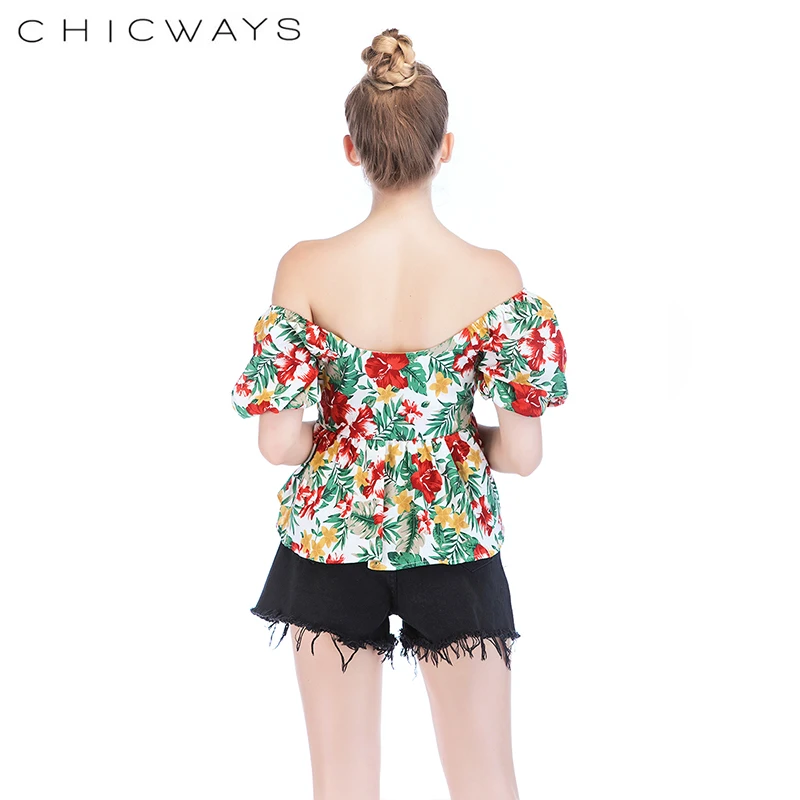 Chicways красочные цветочные короткий рукав летний v образный Вырез Топ Блузки