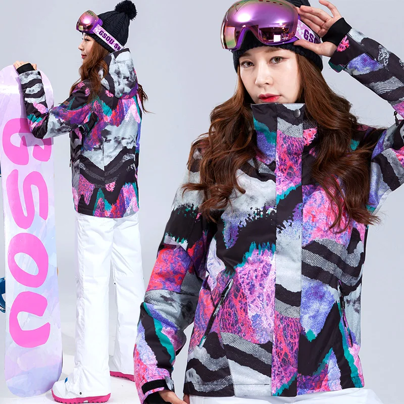 GSOU Снежный бренд, водонепроницаемая ветрозащитная Женская лыжная куртка, уличная Женская Сноубордическая куртка, куртки для пеших прогулок, зимнее теплое пальто для девочек