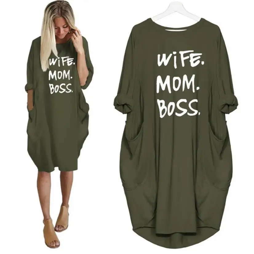 Meilleur Maman femme Boss 2019 robe décontracté femmes mode gilet robes à manches longues robe d été Slim Sexy robe