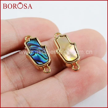 

BOROSA 20pcs Hamsa Hand Natural Shell Gold Bezel Connectors Abalone Shell Double Charms for DIY Bracelet/Necklace WX1006