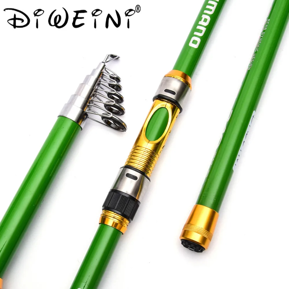 Green Portable Spinning Fishing Rod Telescopic Fishing Pole Sea Fishing