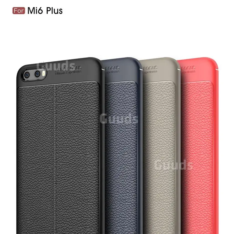 Luxury Auto Focus Litchi Texture Silicone TPU Back Cover for Xiaomi Mi 6 Plus - Black